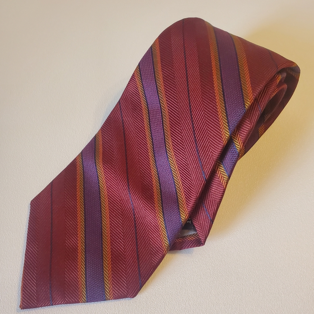 Robert Talbott Necktie Men's Striped Red Purple Gold Silk Hand Sewn USA Made